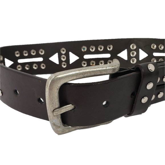 Genuine Bonded Leather Black Belt with Studs and Designed Cutouts Size 34-36 - Picture 4 of 5
